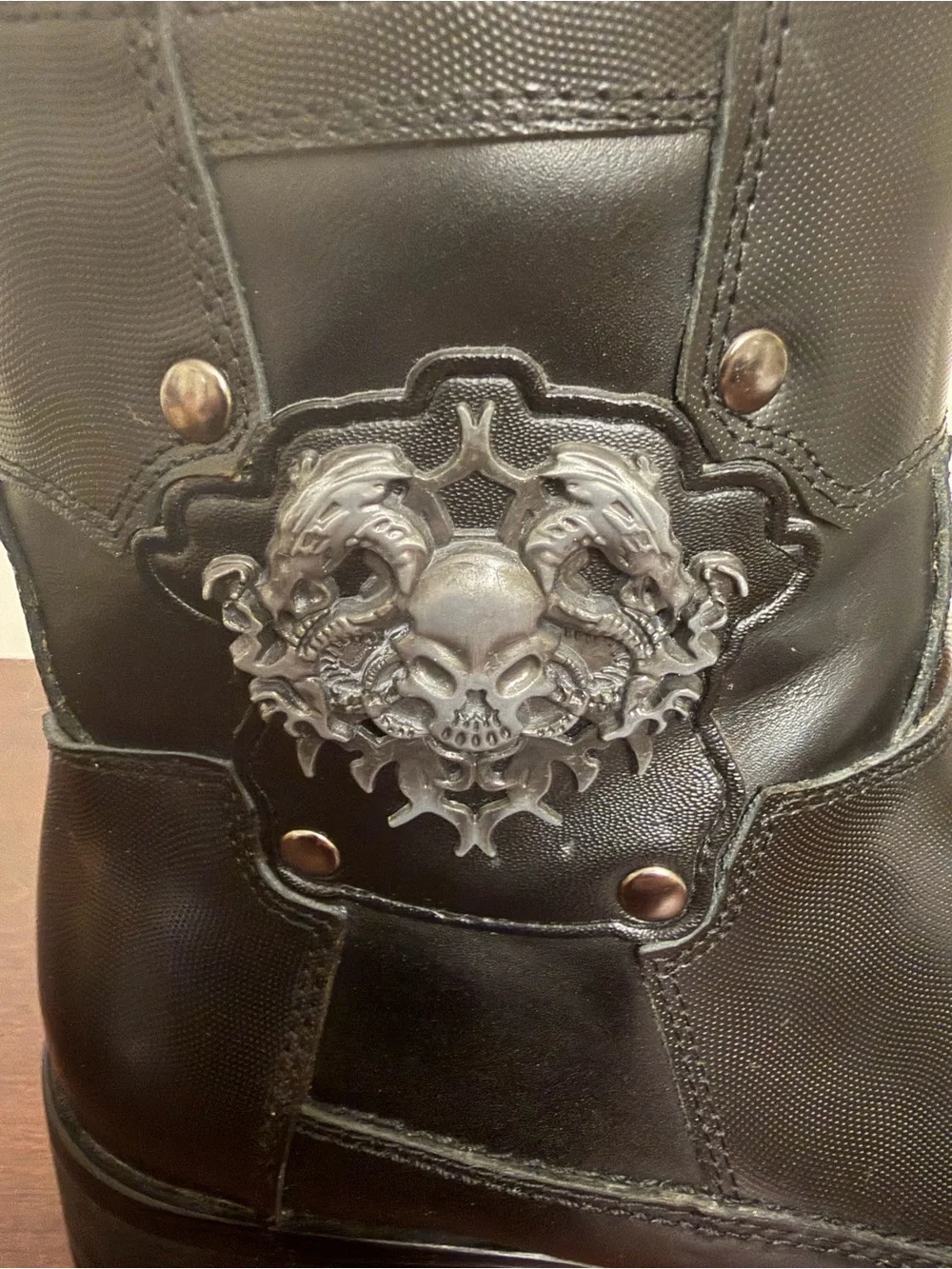 ECCO McCollins Men Black Leather Skull dragon  Boots Y2K